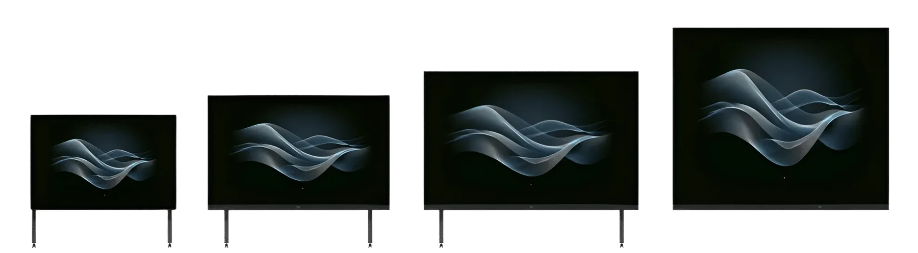 Common Pixels video walls shown at increasing sizes on floor stands